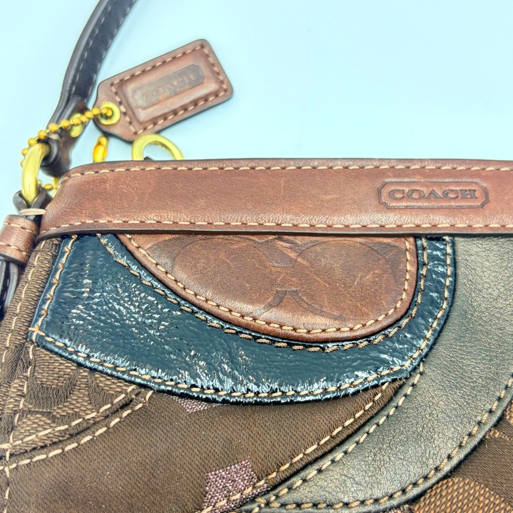 Vintage Coach Zoe Patchwork Y2K Mini Bag Metallic Gold Brown Top Handle Wristlet - Picture 5 of 15